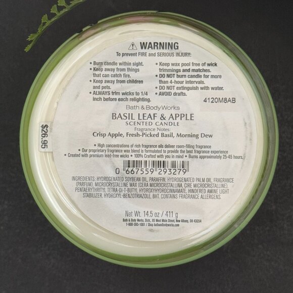 BBW Basil Leaf & Apple Bath & Body Works 3 Wick Candle - Picture 10 of 10